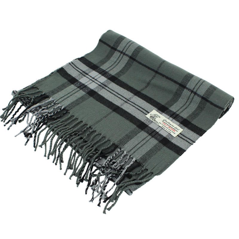 Plaid Cashmere Feel Scarf 12-pack Grey CM38-1