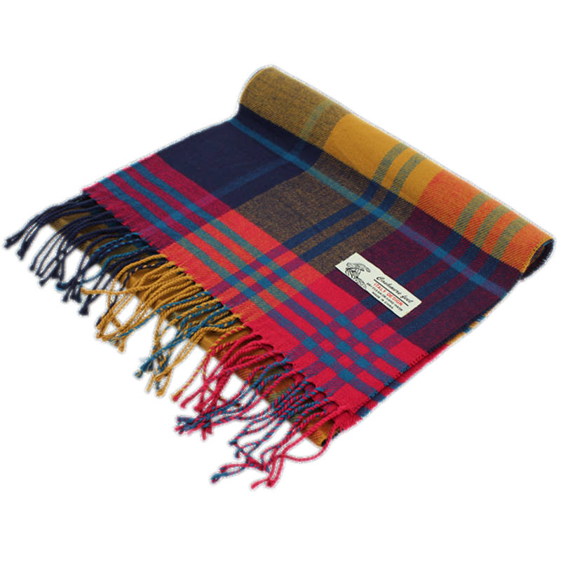 Plaid Cashmere Feel Scarf 12-pack Multi Navy/orange/coral CM39-1