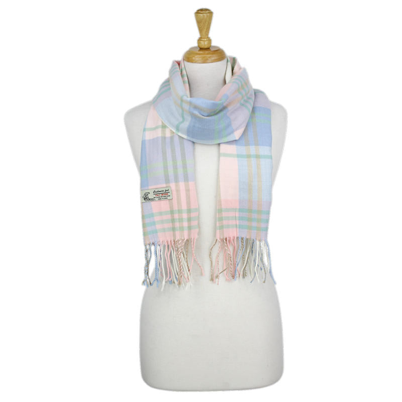 Plaid Cashmere Feel Scarf 12-pack Multi Pink/blue CM39-2