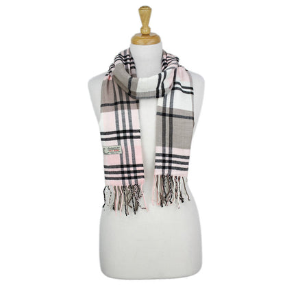 Plaid Cashmere Feel Scarf 12-pack Multi Taupe/white/pink CM39-5