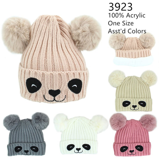 12-pack Wholesale Kid's Animal Hat Pompom Winter Knit Panda Hat #3923