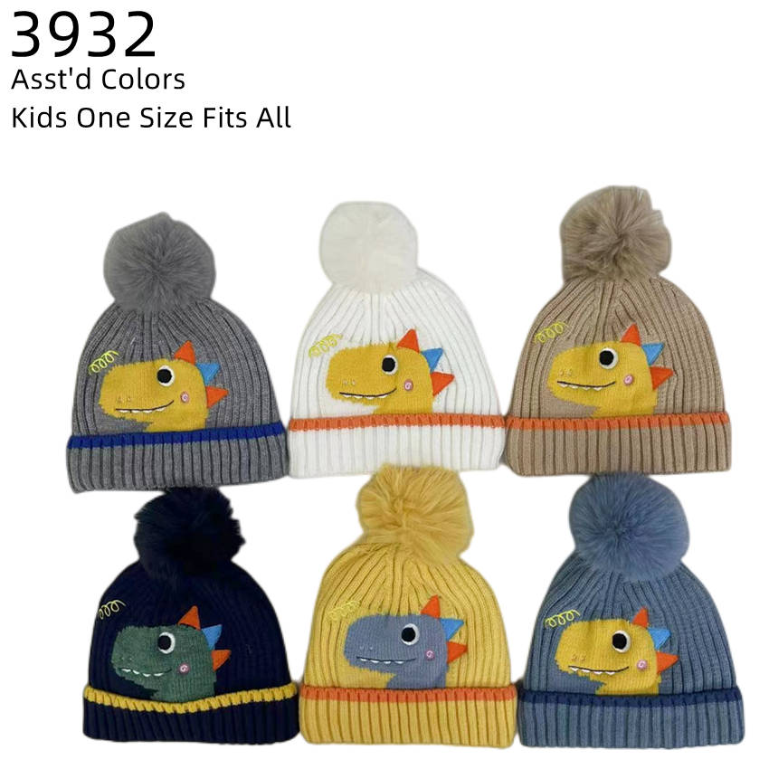 12-pack Wholesale Kid's Cute Hat Pompom Winter Knit Hat #3932