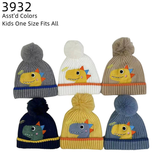 12-pack Wholesale Kid's Cute Hat Pompom Winter Knit Hat #3932