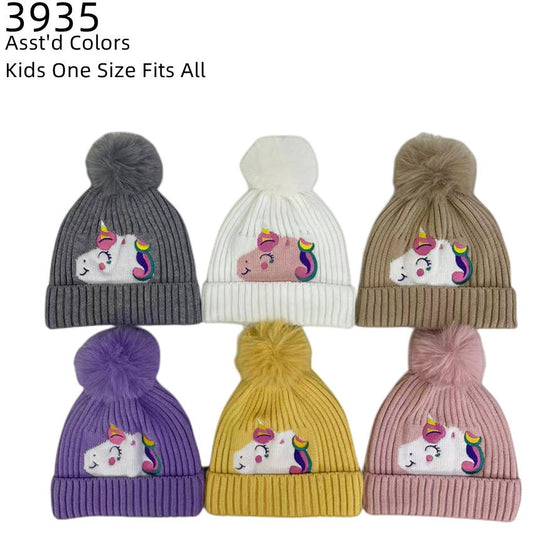 12-pack Wholesale Kid's Cute Hat Pompom Winter Knit Hat #3935