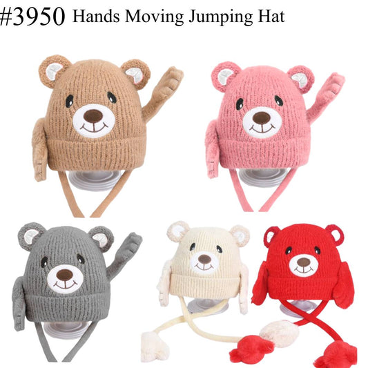12-pack Wholesale Kid's Bear Hat Hand/Ear Moving Jumping Hats #3950