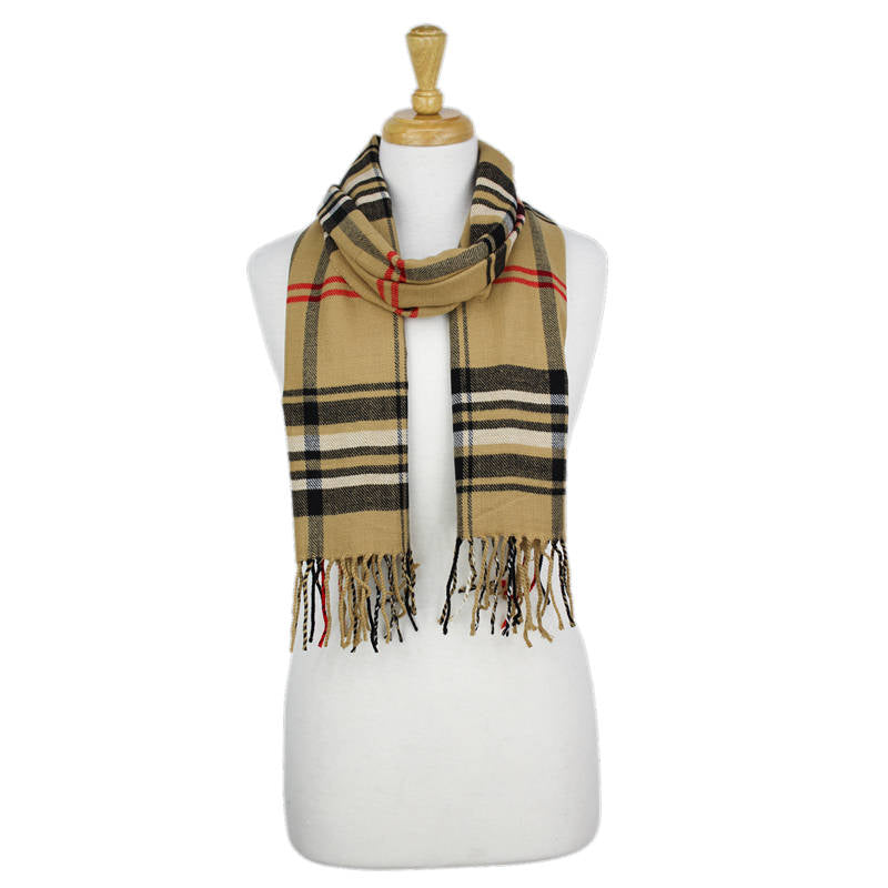 Plaid Cashmere Feel Scarf 12-pack Camel CM43-1