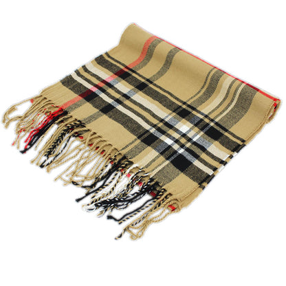 Plaid Cashmere Feel Scarf 12-pack Camel CM43-1