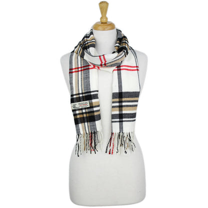 Plaid Cashmere Feel Scarf 12-pack White CM43-2