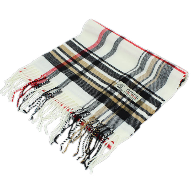 Plaid Cashmere Feel Scarf 12-pack White CM43-2