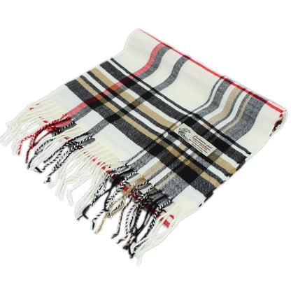 Plaid Cashmere Feel Scarf 12-pack White CM43-2