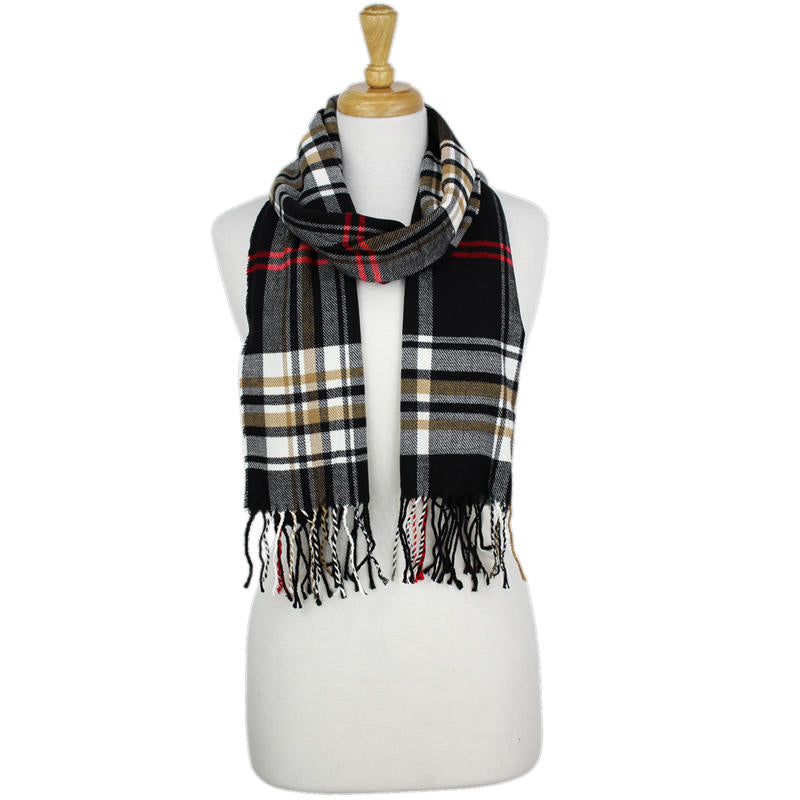 Plaid Cashmere Feel Scarf 12-pack Black CM43-3