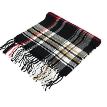 Plaid Cashmere Feel Scarf 12-pack Black CM43-3