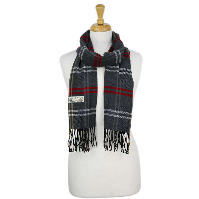 Plaid Cashmere Feel Scarf 12-pack Grey CM45
