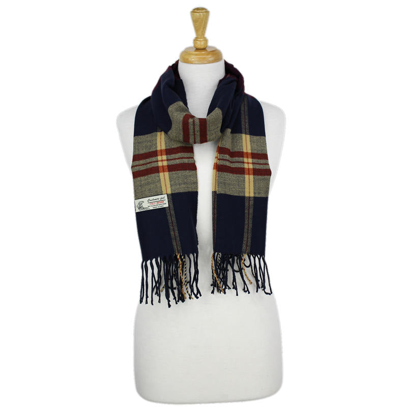 Plaid Cashmere Feel Scarf 12-pack Navy/camel CM46-1
