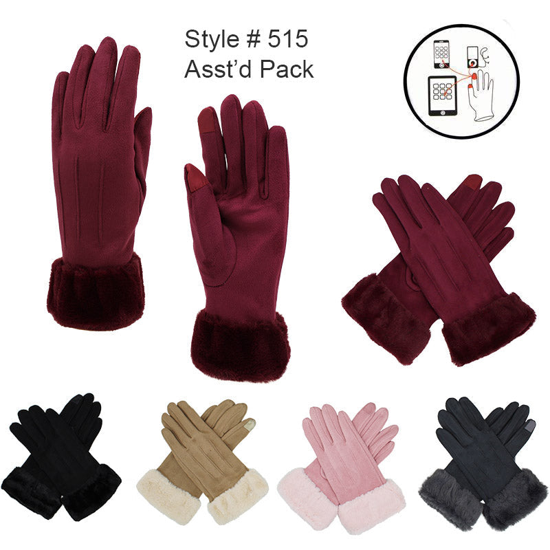 12-pack Wholesale Women's Suede Texting Gloves Touch Screen #515