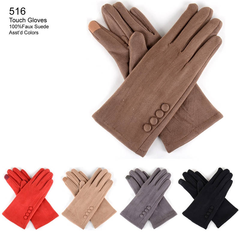 12-pack Wholesale Women's Suede Texting Gloves Touch Screen #516