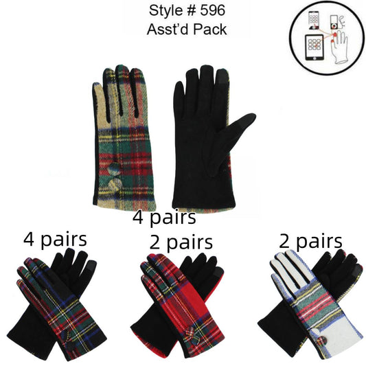 12-pack Wholesale Women's Plaid Texting Gloves Touch Screen #596