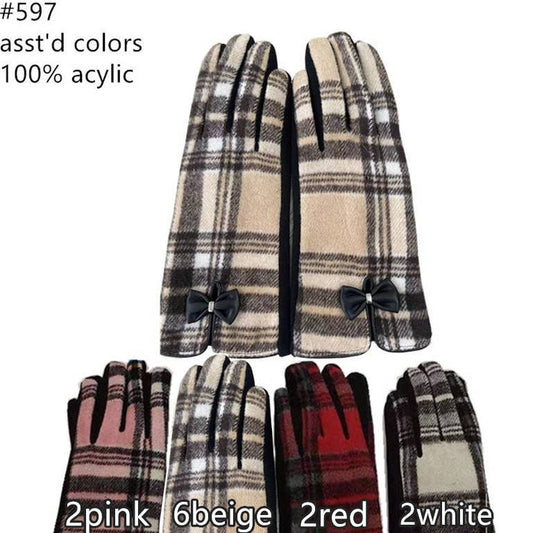 12-pack Wholesale Women's Plaid Texting Gloves Touch Screen #597