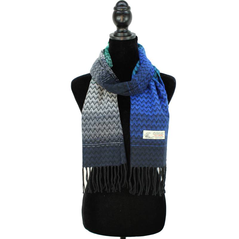 Shevron Cashmere Feel Scarf 12-pack Multi Blue/green/grey CM65-4