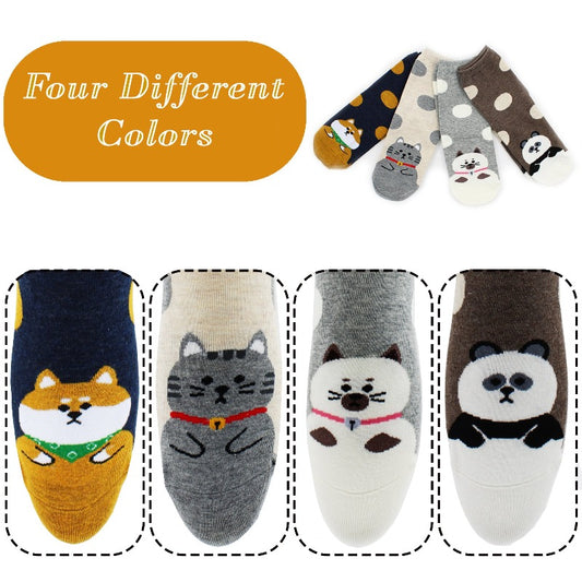 4 pairs Women's Cute Art Cartoon Colorful Casual Crew Catton Socks #761161