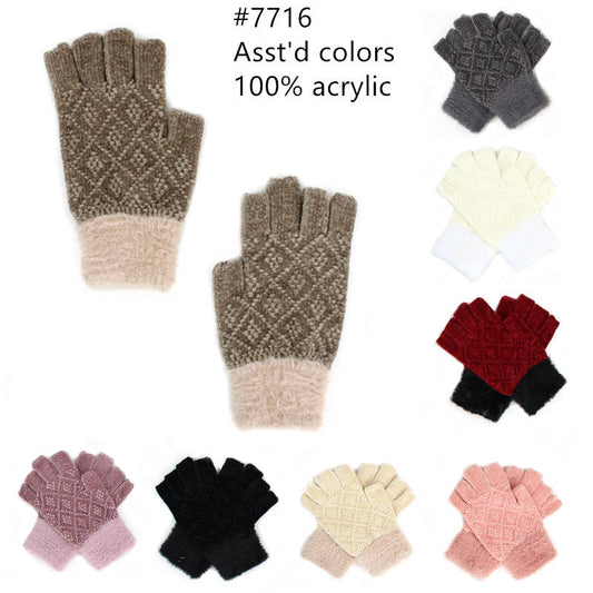 12-pack Wholesale Knitted Women's Winter Finger-less Gloves #7716