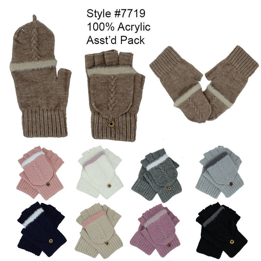 12-pack Wholesale Knitted Women's Winter Fingerless Mittens Flap Gloves #7719