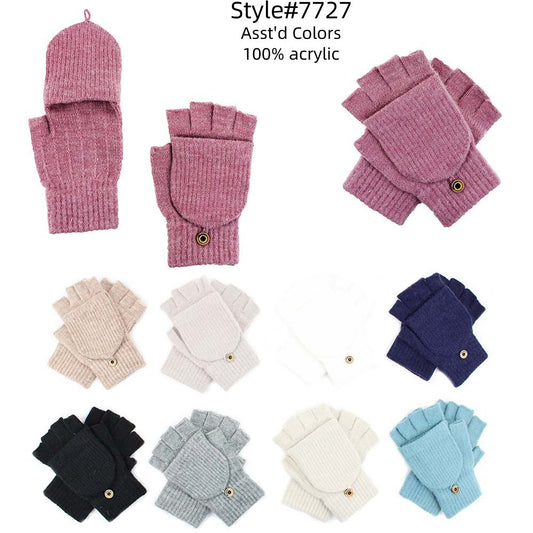 12-pack Wholesale Women's Man's Winter Fingerless Mittens Flap Gloves #7727