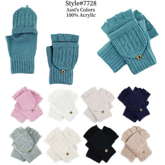 12-pack Wholesale Women's Man's Winter Fingerless Mittens Flap Gloves #7728