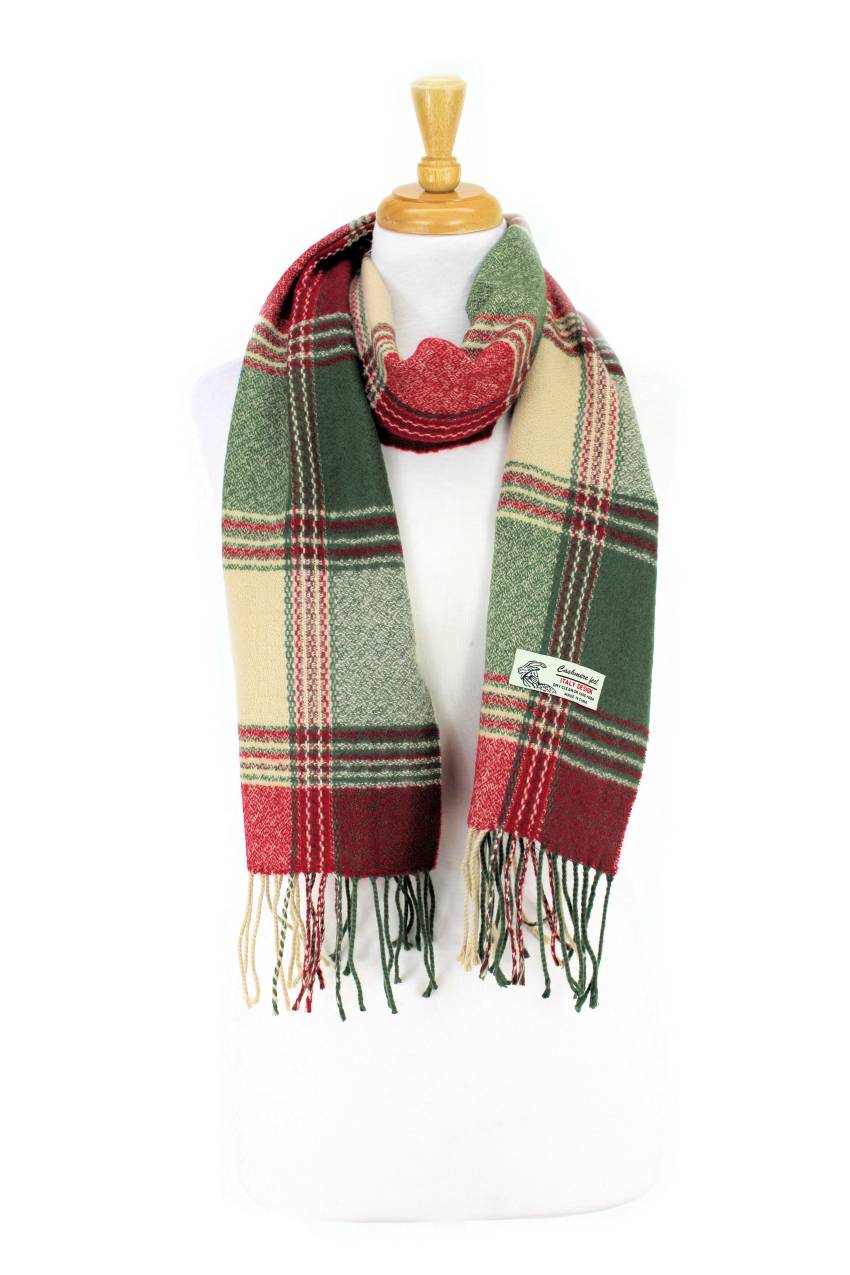 Plaid Cashmere Feel Scarf 12-pack Multi Army Green/burgundy CM29-1