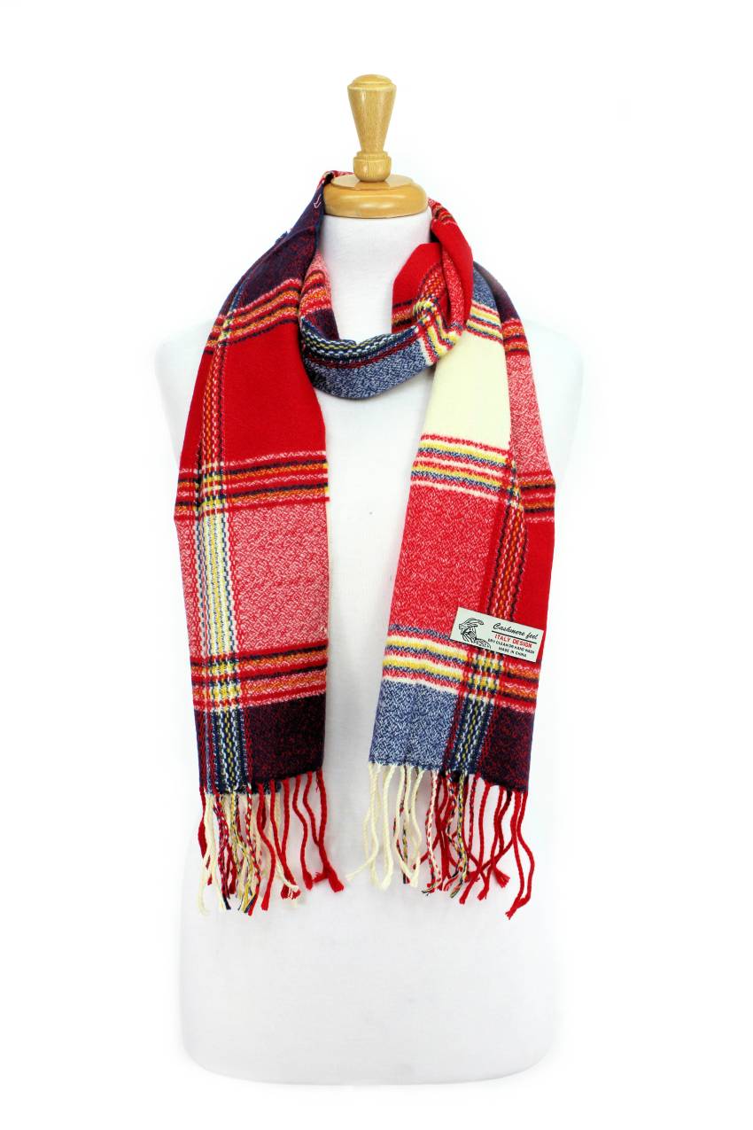 Plaid Cashmere Feel Scarf 12-pack Multi Red/navy/white CM29-5