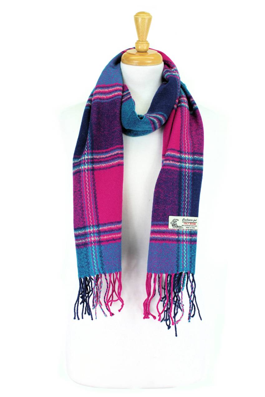 Plaid Cashmere Feel Scarf 12-pack Multi Purple/fuchsia/blue CM29-7