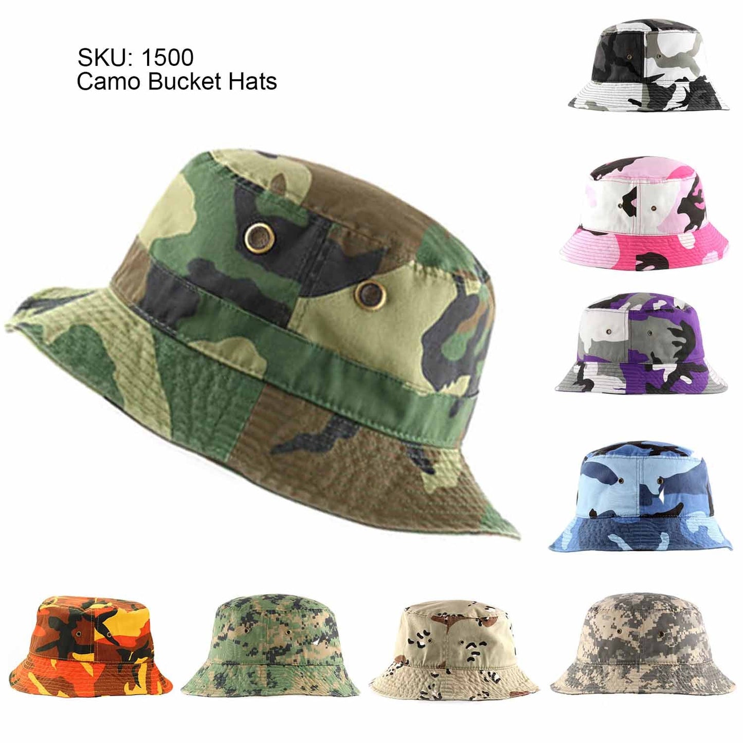 Cotton Polyester Camo Bucket hats Unisex