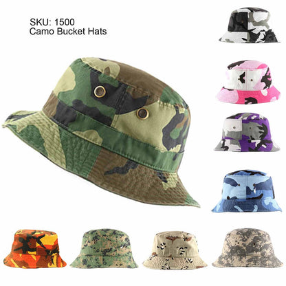 Cotton Polyester Camo Bucket hats Unisex