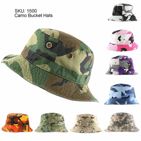 Cotton Polyester Camo Bucket hats Unisex