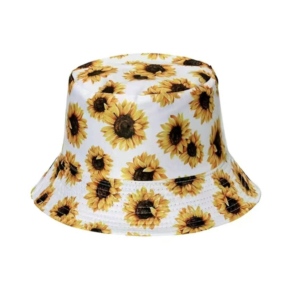 Reversible Sunflower Printed Bucket Hat- White
