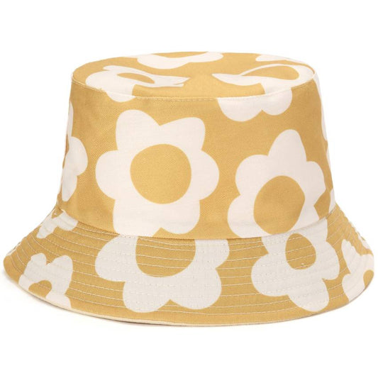 Reversible Printed Bucket hat Flowers JH899 Yellow