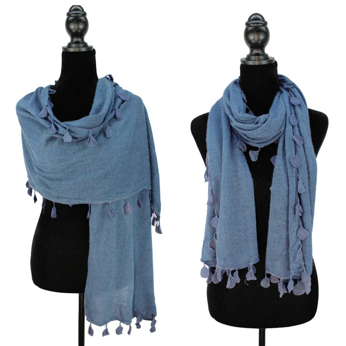 Crochet Coins Lace Tassels Oblong Scarf Shawl