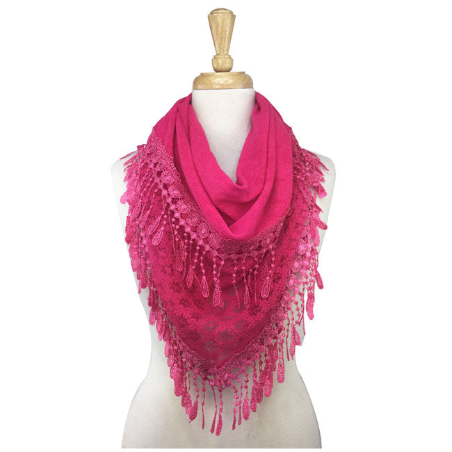 Crochet Lace Tassels Triangle Scarf