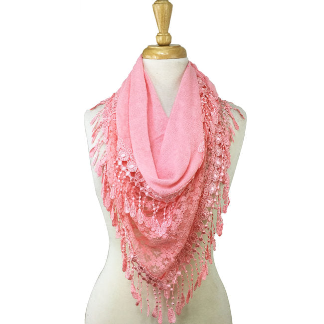Crochet Lace Tassels Triangle Scarf