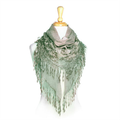 Fashion Lace Tassel Sheer Triangle Lightweight Scarf
