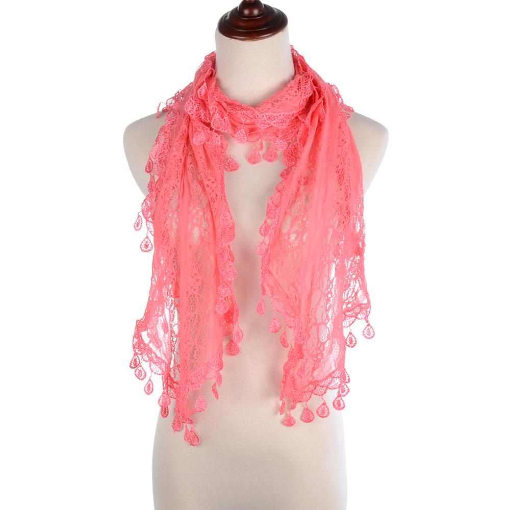Fashion Lace Tassel Sheer Oblong Lightweight Scarf