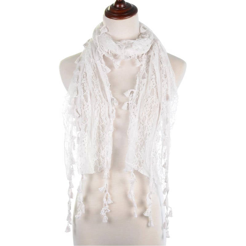 Fashion Lace Tassel Sheer Oblong Lightweight Scarf YH25