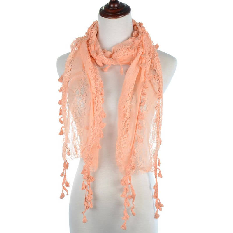 Fashion Lace Tassel Sheer Oblong Lightweight Scarf YH25