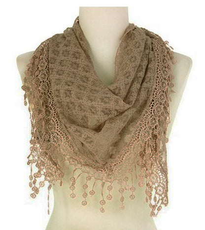 Fashion Lace Tassel Sheer Triangle Lightweight Scarf