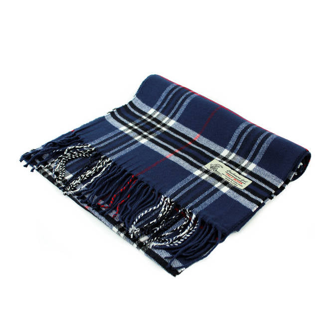 Plaid Cashmere Feel Scarf -Navy Blue CM07-10