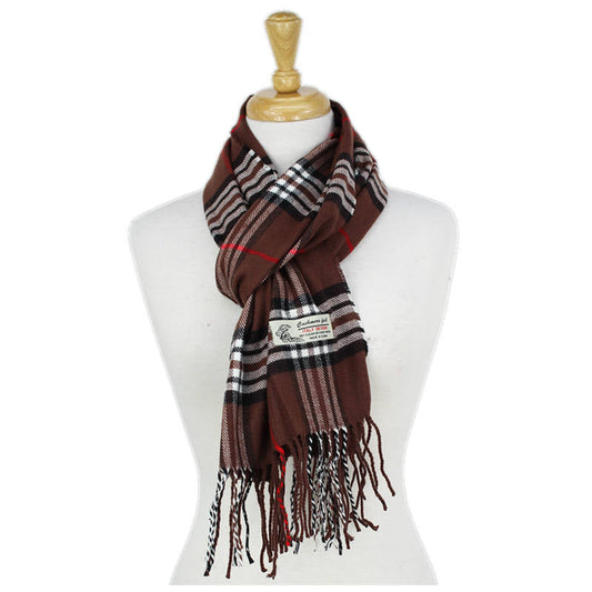 Plaid Cashmere Feel Scarf -Brown CM07-14