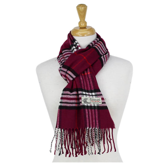 Plaid Cashmere Feel Scarf -Grape Burgundy CM07-22