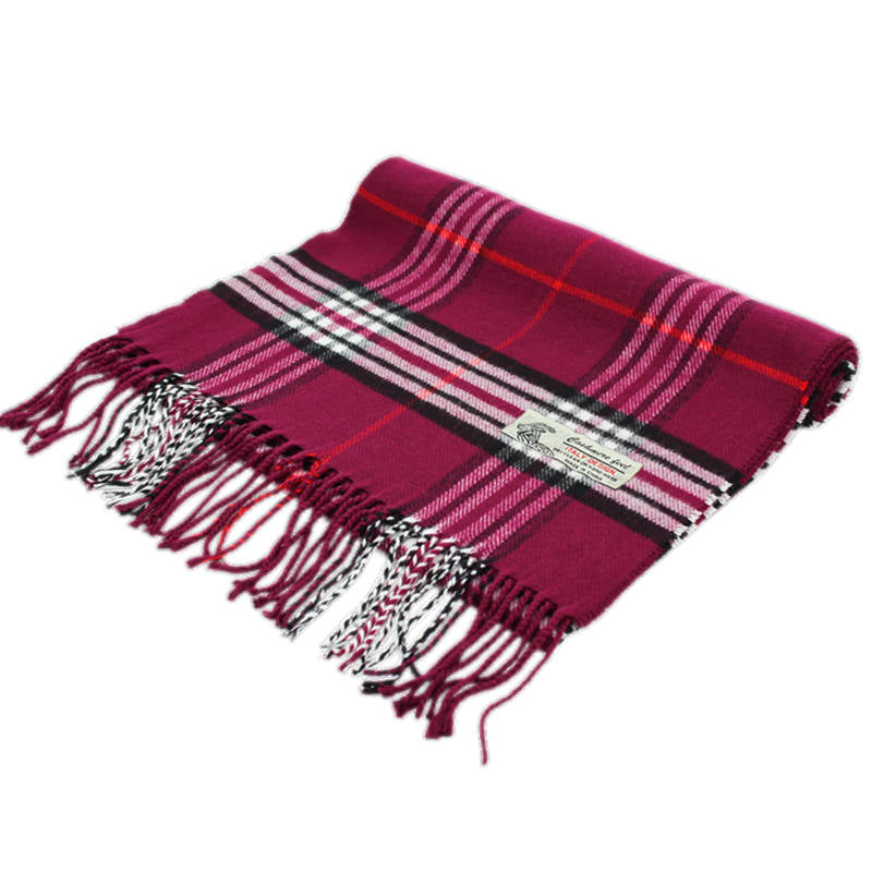 Plaid Cashmere Feel Scarf -Grape Burgundy CM07-22