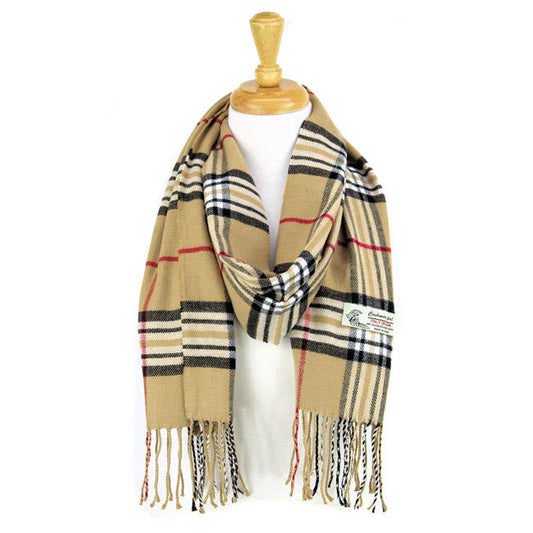 Plaid Cashmere Feel Scarf -Camel CM07-2