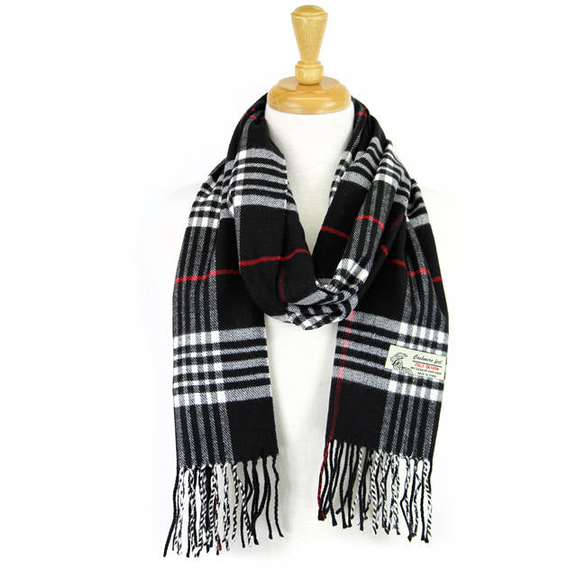 Plaid Cashmere Feel Scarf -Black CM07-3